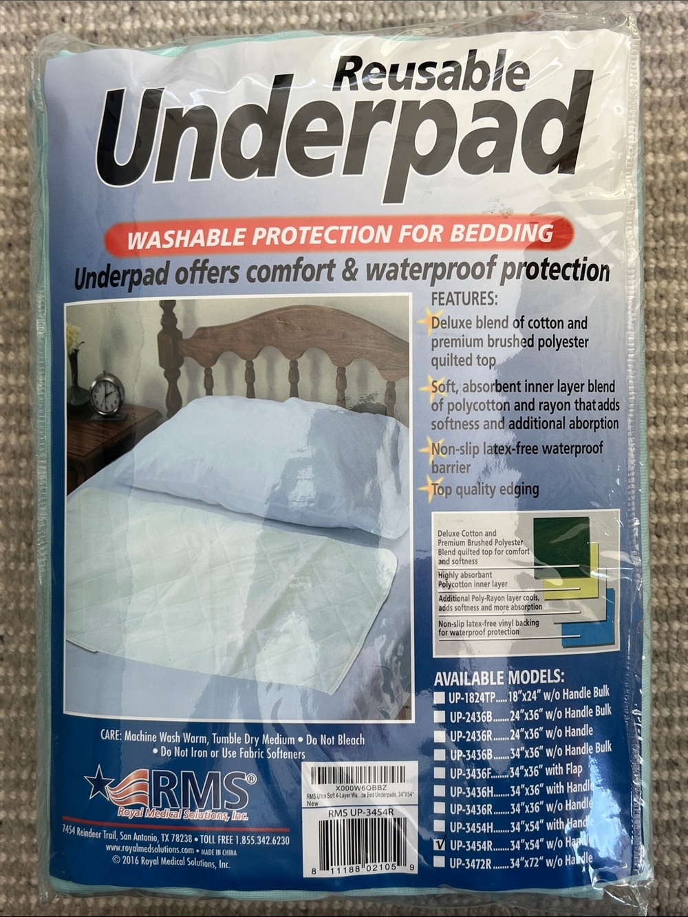 RMS Ultra Soft 4-Layer Washable and Reusable Incontinence Bed Pad